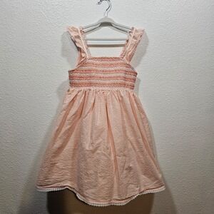 Tahari Light Orange and White Smocked Seersucker Girls Dress Size 7
